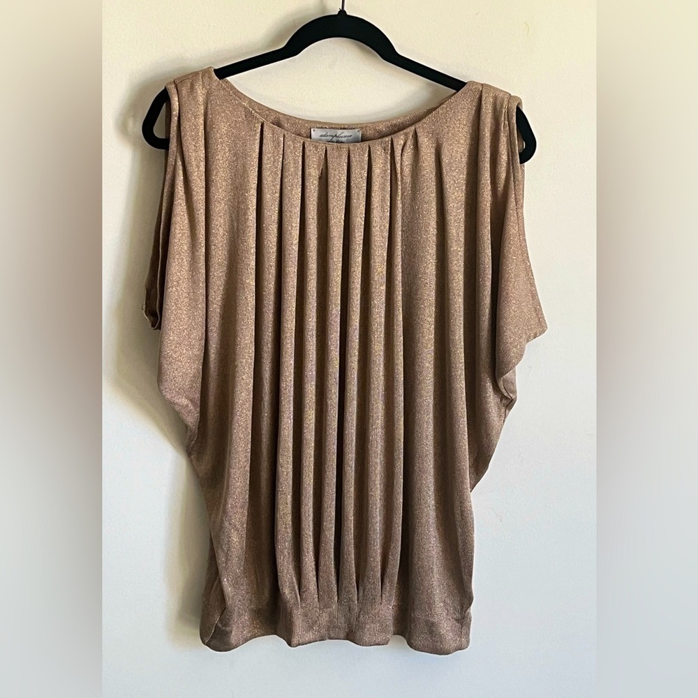 Adam Lippes Gorgeous Mettalic Gold Short Sleeve pullover Top Sz Med EUC